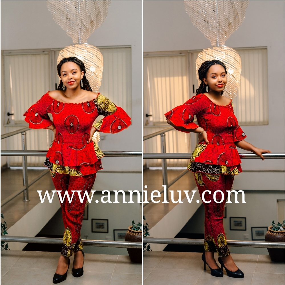 Two piece ankara African print pant set (Red)